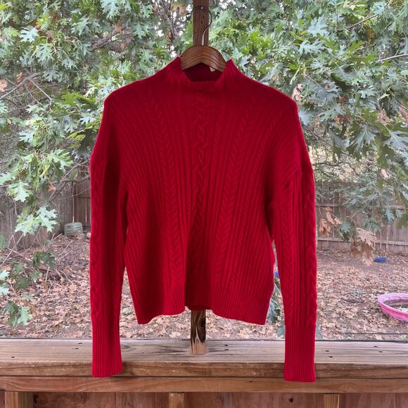 Lauren Ralph Lauren Women's Red Cable Knit Mock Neck Sweater Size L - Picture 1 of 8